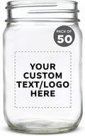 DISCOUNT PROMOS Custom Decorating Mason Jars 12 oz. Set of 50, Personalized Bulk Pack - Glass Jars for Overnight Oats, Candies, Fruits, Pickles, Spices, Beverages - Clear
