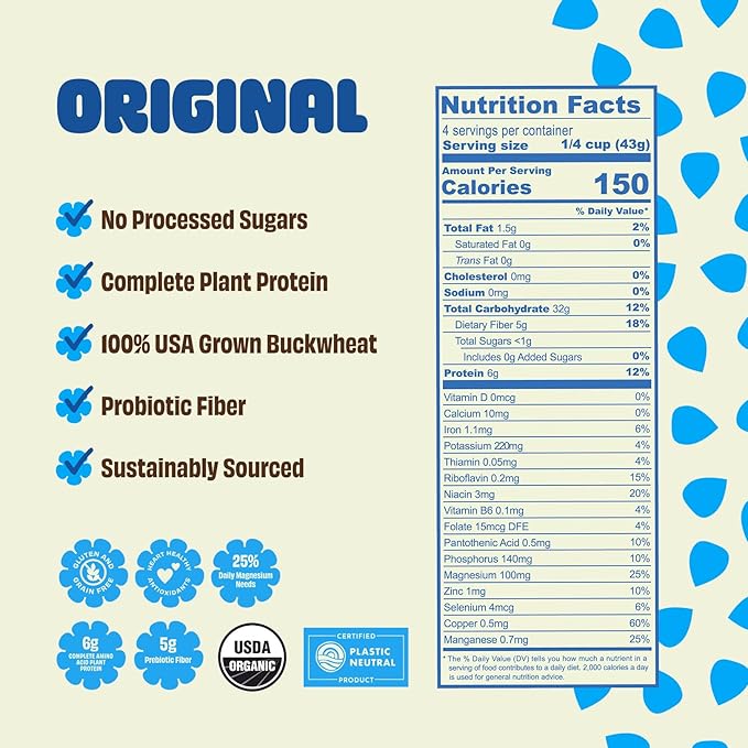 Lil Bucks Sprouted Regeneratively Grown Buckwheat Seeds– Paleo Cereal, Gluten-Free Granola, High in Protein, Low Sugar, Organic Superseed Crunch (ORIGINAL, 1 Pack)