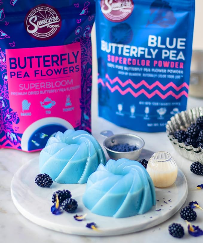 Suncore Foods Dried Butterfly Pea Flowers Bloom, Caffeine-Free Tea, Gluten-Free, Non-GMO, 1oz (1 Pack)
