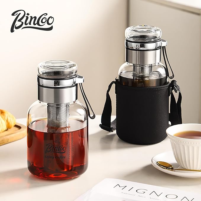 Glass Cold Brew Coffee Maker with Extended Fine Mesh Filter, Tea Infuser Bottle Iced Coffee Maker with Thick Borosilicate Glas
