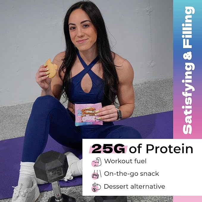 My Cookie Dealer Protein Cookies, Birthday Cake (12-Pack, 3.8oz Each) - 25g of Protein per Cookie - Individually Wrapped Workout Snacks for On-The-Go Travel
