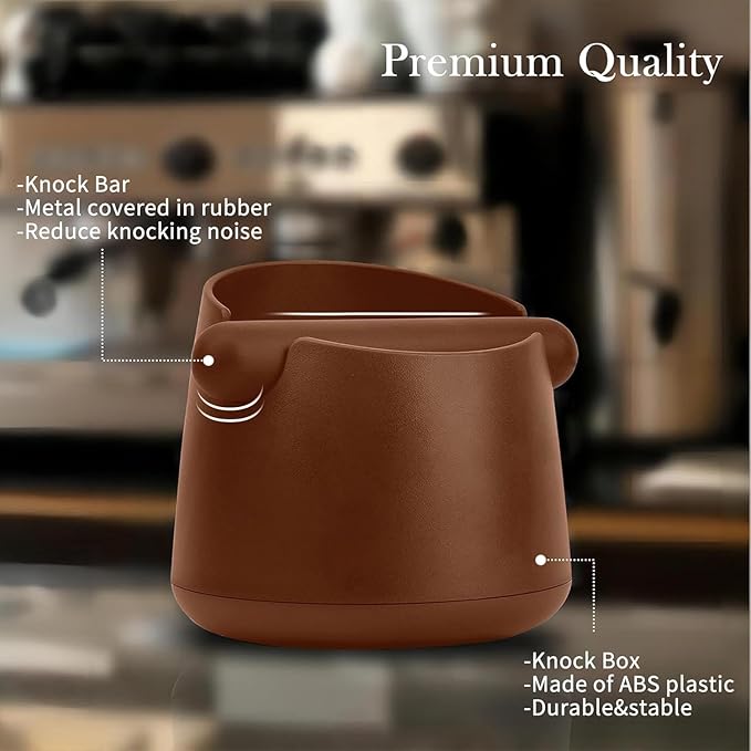 Espresso Knock Box with Barista Towels, Removable Shock-absorbent Knock Bar & Non-Slip Base - Co ffee Knock Box for Coffee Grounds, Espresso Machine Accessories, Brown
