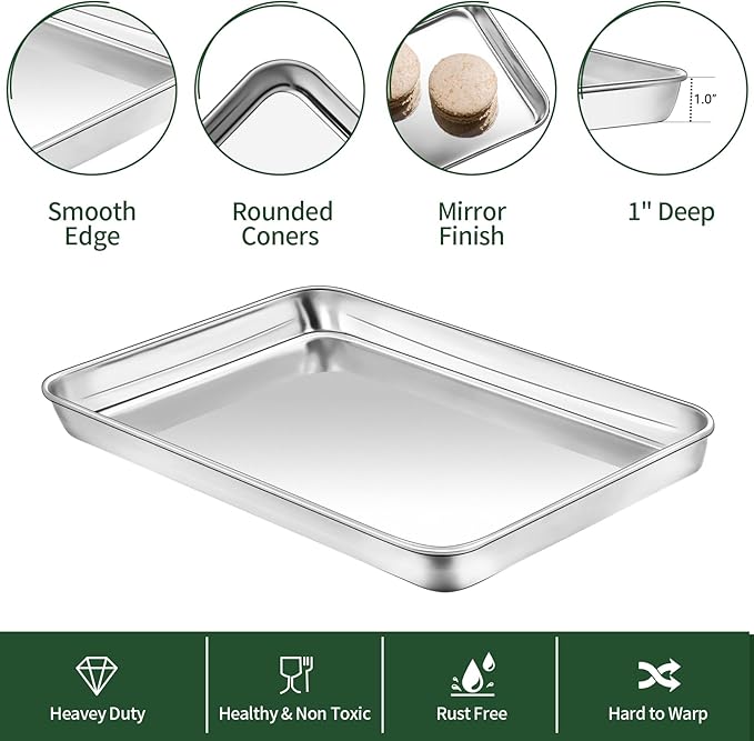 Small Baking Sheet with Cooling Rack Set [2 Baking Pans + 2 Wire Racks], CEKEE Stainless Steel Cookie Sheets for Baking, Heavy Duty & Dishwasher Safe Baking Sheets for Oven, Size 9 x 7 x 1 Inch