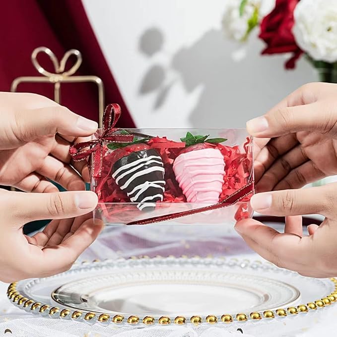 100 Pcs 4.5"x2.2"x2" Clear Chocolate Covered Strawberries Boxes for 2 Macaron Boxes for 4 Mini Cinnamon Roll Box for 4 Small Bakery Treat Boxes for Wedding Christmas Birthday Valentine's