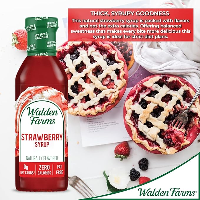 Walden Farms Strawberry Syrup – Perfect for Desserts, Smoothies, Breakfast – Zero Calorie, Sugar-Free, Low Carb, Keto-Friendly, Gluten-Free, Vegan, 12 oz Bottle