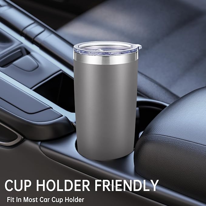 20 oz Tumblers Bulk Stainless Steel Tumbler with Lid Double Wall Vacuum Insulated Coffee Mug 20oz Powder Coated Cup for Hot and Cold Drinks, Gray, 12 pack