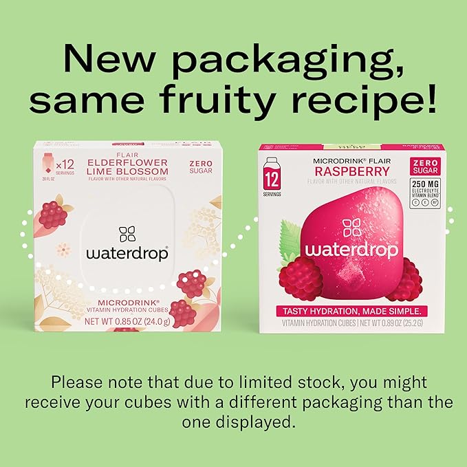 Waterdrop Hydration Cubes with Vitamin C, B Vitamins, and Electrolytes, Raspberry Flavor, Flavored Water Enhancer Cubes for Still & Sparkling Water, Low Calorie, Sugar Free Electrolytes, 48 Count