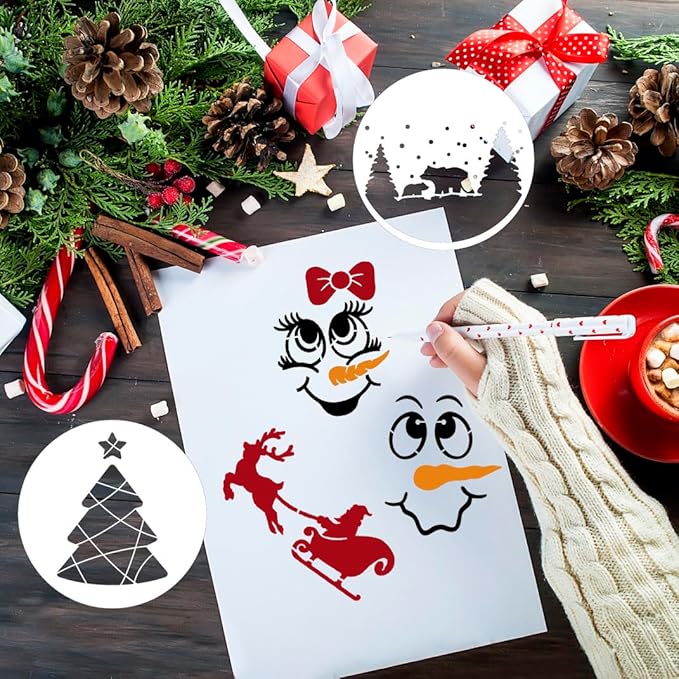 Small Christmas Stencils for Painting on Wood 3” Christmas Stencil for Crafts Reusable Snowman Santa Believe Holiday Draw Templates for Christmas Tree Canvas Window Decor(XMS Mini Stencil 01)