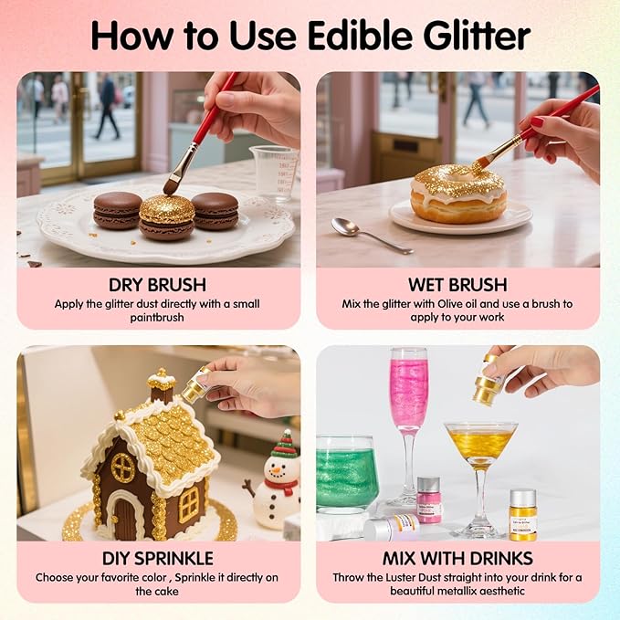 Edible Silver Glitter for Drinks, Food Grade 10g Silver Sprinkles Cake Decorating Supplies, Edible Luster Dust for Cocktail Beverages,Halloween Food Coloring Shimmer Powder for Baking,Cake Cupcakes Cookies Drinks Eggs Candy Strawberries Decorations