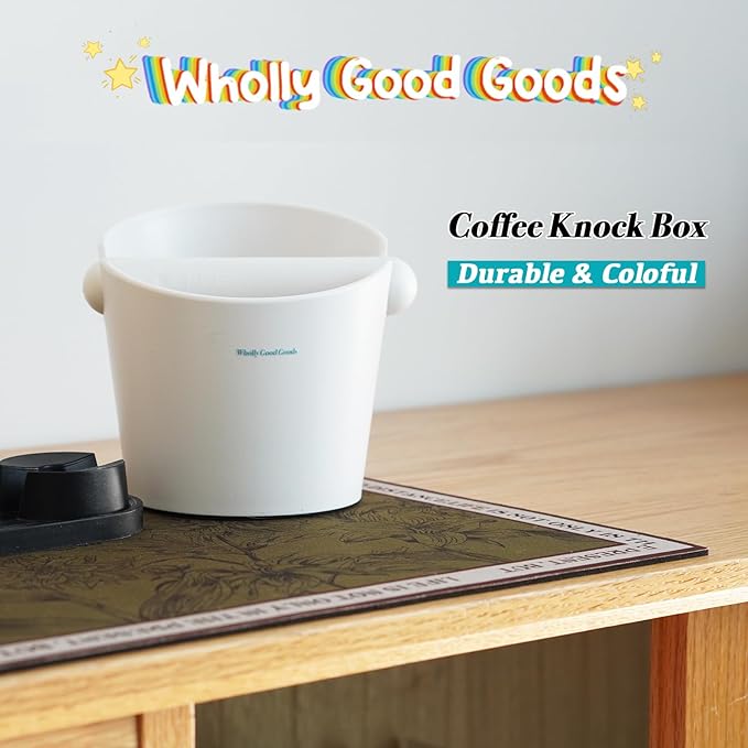 Coffee Knock Box for Coffee, ABS Coffee Grind Knock Box, Shock-Absorbent Durable Coffee Espresso Knock Box Dump Bin Grind Waste Removable Detachable Knock Bar and Non-Slip Base (White)