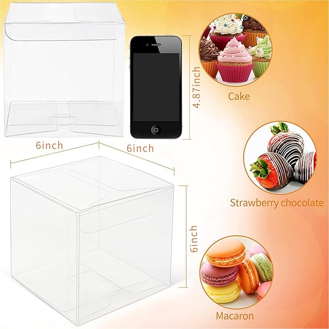 COTOPHER 35 Pcs Clear Boxes for Favors, 6x6x6 Inches Clear Gift Boxes PET Material Small Cake Boxes Plastic Small Gift Boxes with Lids, 6 Inch Cake Box for Wedding Favors Baby Shower