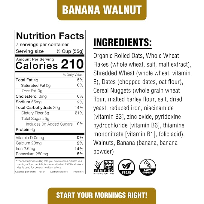 Rip's Big Bowl - PLANTSTRONG Banana Walnut Cereal (6-Pack) Non-GMO Whole-Grain Plant Based Oil Free Pack of 6 x 14oz Bags