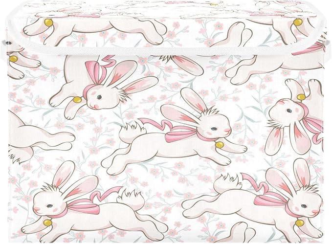 susiyo Cute Running Bunny fabric storage baskets with lids,Collapsible Storage Boxes,Foldable storage boxes with handles for Home,Office,Closet Organization
