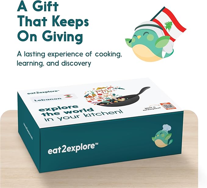 eat2explore Cooking Kits for Kids – Interactive & Educational Kids Cooking Sets Real for Ages 5 and Up,3 Recipe Cards & Global Ingredients – Fun Gift for Young Chefs (Lebanon Edition)