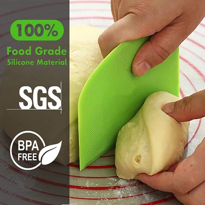SURDOCA Dough Scraper Bench Scraper - 3P 5.9x4.3" Plastic Flexible Bowl Scraper, Sharp Edge & Angles Cake Scraper. Non-Slip Bakeware Decorating Tools Sculpting & Modeling Tools - Yellow+Green+Yellow