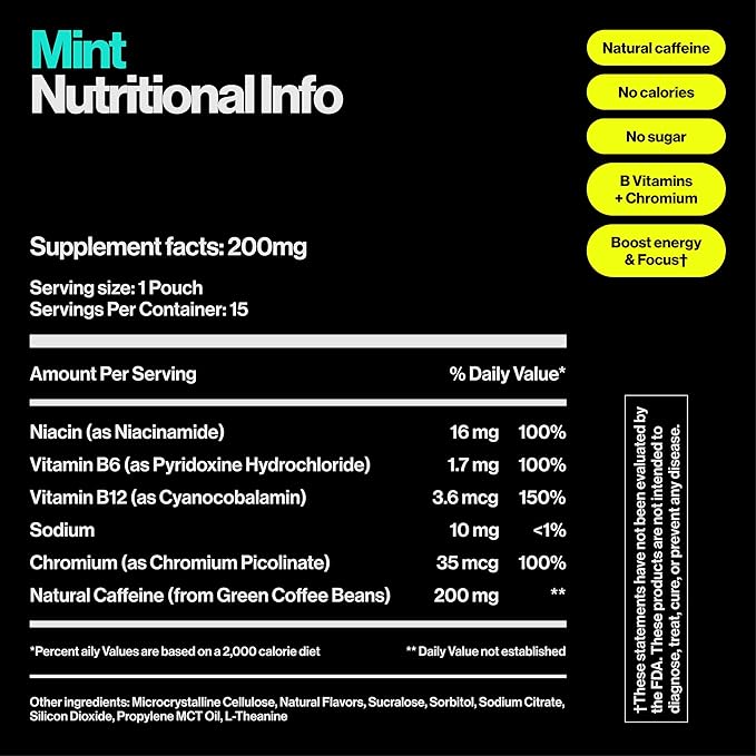 Wip Energy Pouches | 200mg Natural Caffeine | Vitamins and Minerals | 4 Pack Assorted: Sour Cherry, Mint, Orange Citrus, Strawberry Kiwi