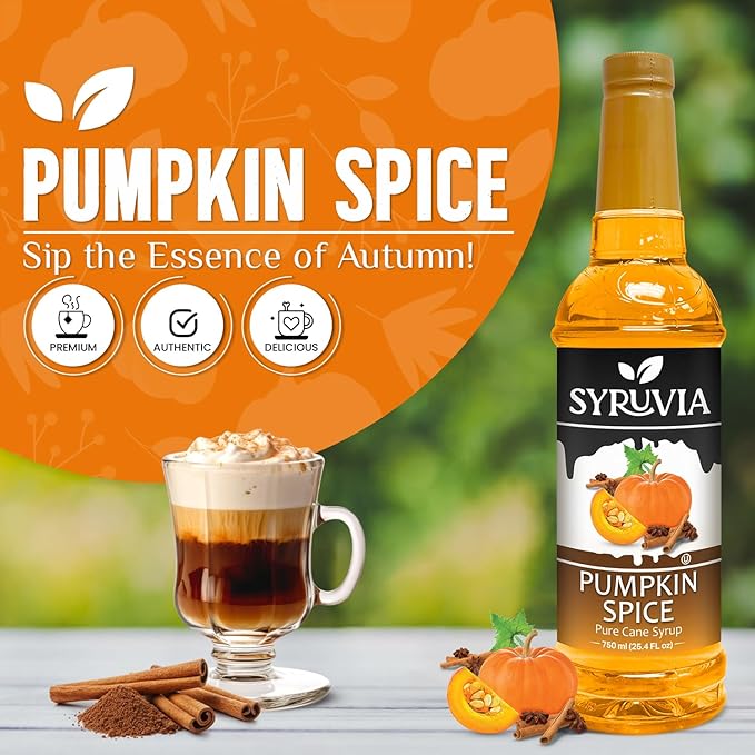Syruvia Pumpkin Spice Syrup for Coffee 25.4 Ounces Pumpkin Spice Flavored Coffee Syrup