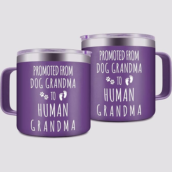 Gossby 14oz Grandma Cup Tumbler - Promoted from Dog Grandma - Mother Day, Christmas, Birthday Gift for New Grandmother - Grandmother Baby Announcement Gift