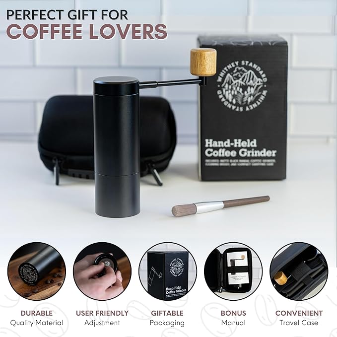 Manual Coffee Grinder | Coffee Gift Set | 6 Star Conical Burr Coffee Grinder with Adjustable Settings | Coffee Bean Grinder with Travel Case | Portable Hand Coffee Grinder