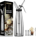 Professional Stainless Steel Cream Whipper, 1000ml – For Perfect Whipped Cream, Dessert Mousses, Cocktails & More – Easy to Use & Clean (Stainless Steel 1L)