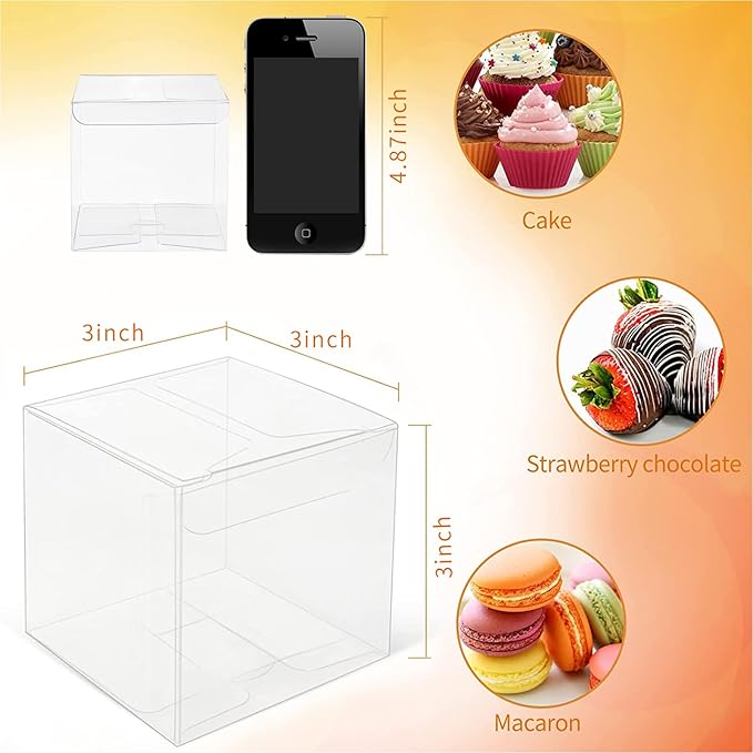COTOPHER 120 Pcs Clear Boxes for Favors, 3x3x3 Inches Clear Gift Boxes PET Material Party Favor Boxes Plastic Small Gift Boxes with Lids, Candy Boxes for Wedding Favors Baby Shower