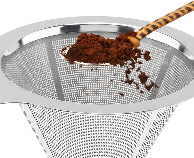 TQEONKL Pour Over Coffee Dripper,Paperless Reusable Coffee Filter,Metal Cone Reusable Single Cup Coffee Maker (2-4 cups)