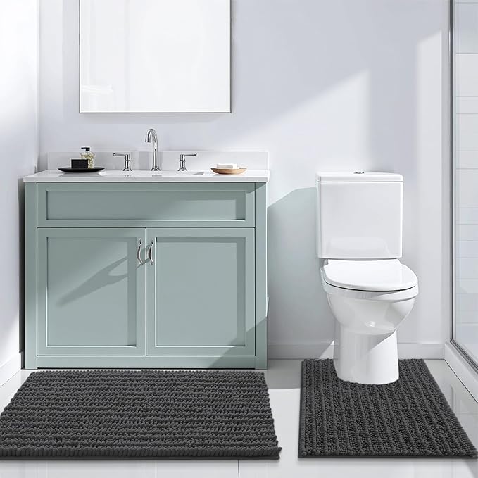 Arotive Luxury Chenille Bathroom Rug Mat, Extra Soft Thick Absorbent Shaggy Bath Rugs, Non-Slip Machine Wash Dry, Plush Bath Mats for Bathroom, Shower and Tub, 30x17, Dark Grey