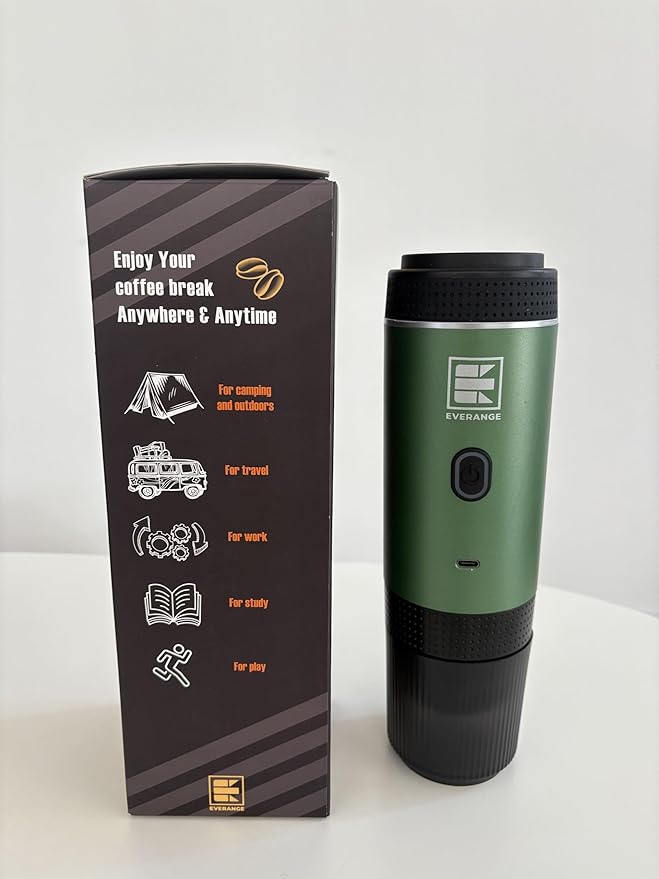 Portable Electric Espresso Machine, Car Coffee Maker for Travel Camping, Battery Powered Coffee Brewer Compatible with Ground Coffee & NS Capsules, Green