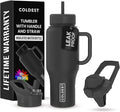 Coldest 40 oz Tumbler with Handle and Straw - 100% Leak Proof Insulated Tumbler with Lid and Straw (3 Lids) - Stainless Steel Tumblers for Women & Men - Cup Holder Friendly Base, 36 oz (Stealth Black)