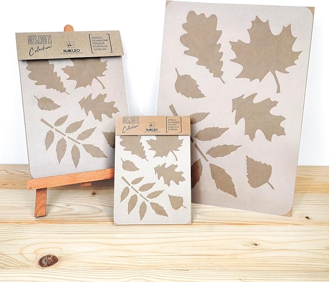 NAKLEO Painting Stencil for Crafts A5 5.9” x 8.3”, Autumn Leaves Nature Pattern, Reusable Plastic DIY & Scrapbooking Drawing Template, Decoupage Art Home Decor, Wall Wood Fabric Furniture