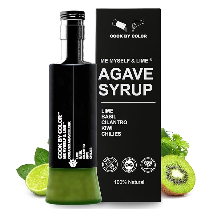 Cook by Color: Me, Myself & Lime, Flavored Organic Agave Syrup Liquid Sweetener, Light Agave Nectar for Cocktails, Teas, Coffee, Smoothies & Cooking, Vegan, Low Carb, 350 ml Bottle, 11.8 fl oz