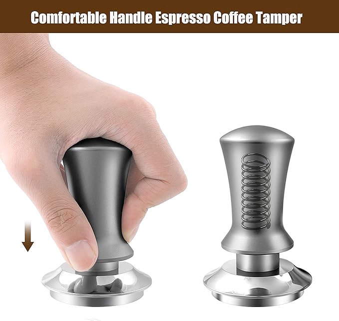 K COOL Espresso Hand Tamper, Premium Barista Coffee Tamper with Calibrated Spring, Stainless Steel Base Tamper Compatible with Espresso Machine Rancilio, Gaggia Bottomless Portafilter (58mm, Silver)