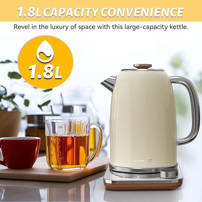 Electric Kettle, 1.8L/1200W, Stainless Steel, Control Buttons, Digital Display Panel, Keep Warm for 12 hours, Auto Shutoff, BPA-Free, Hot Water Kettle for Coffee & Tea, Electroplated handle