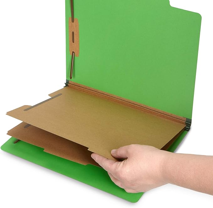 10 Green Classification Folders, 2 Divider, 2 Inch Tyvek expansions, Durable 2 Prongs Designed to Organize Standard Medical Files, Law Client Files, Office Reports, Letter Size, Green, 10 Pack