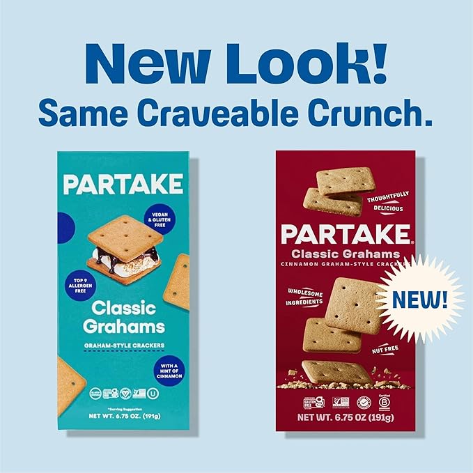Gluten Free Partake Crunchy Chocolate Chip Cookies + Classic Graham Crackers Variety Pack - Vegan - Free From the Top 9 Allergens Including Dairy, Wheat, Soy, Eggs, & Peanuts - Non GMO - Safe School & Office Snack (20 Packs, 0.67 oz)