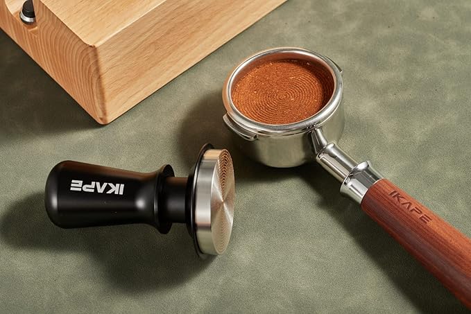 IKAPE 51mm Espresso Tamper, Premium Barista Coffee Tamper with Calibrated Spring Loaded, 100% Flat Stainless Steel Base Tamper for Espresso Machine(Black)