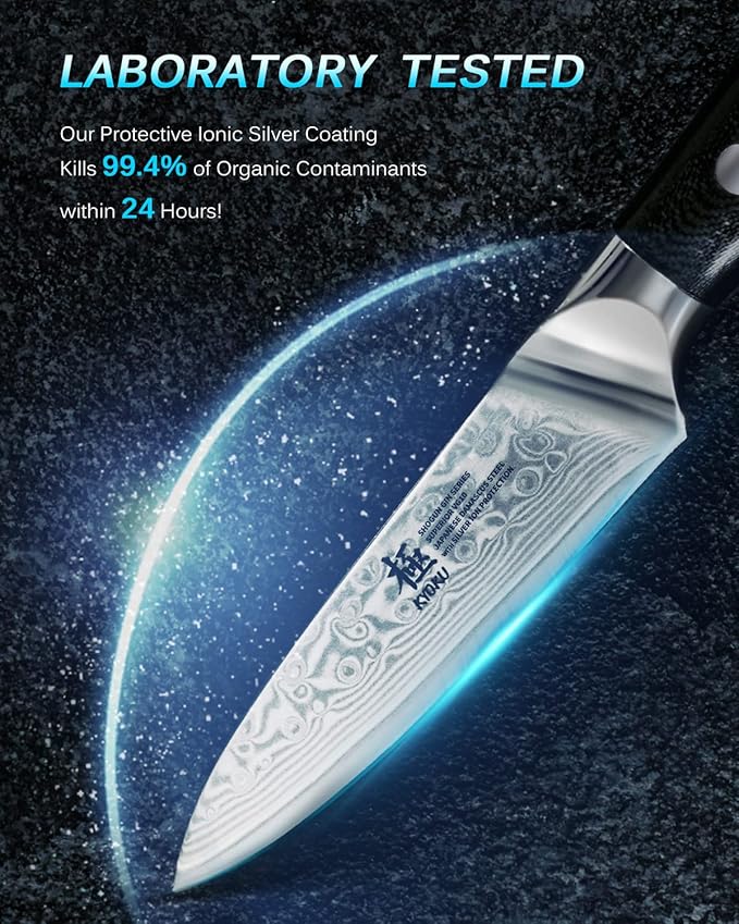 KYOKU Gin Series 3.5" Paring Knife - Japanese VG10 Damascus Stainless Steel Kitchen Knife With Silver Ion Blade, G10 Handle, Mosaic Pin - for Fruit, Vegetable, Peeling, Coring