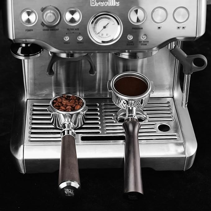 CrossCreek 54mm Espresso Bottomless Portafilter with 3 Ear | Fits 54mm Breville/Sage Barista Espresso Machine | Stainless Steel Basket and Solid Wood Handle | Espresso Accessories