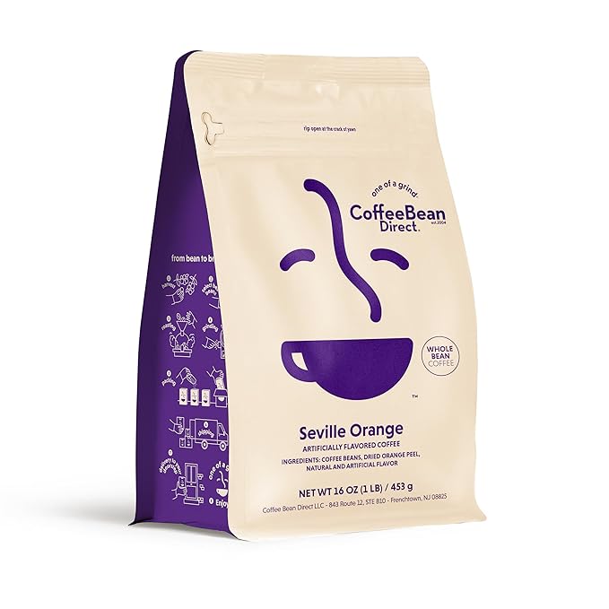 Coffee Bean Direct Seville Orange Flavored, Whole Bean Coffee, 1 Pound Bag (Pack of 1)