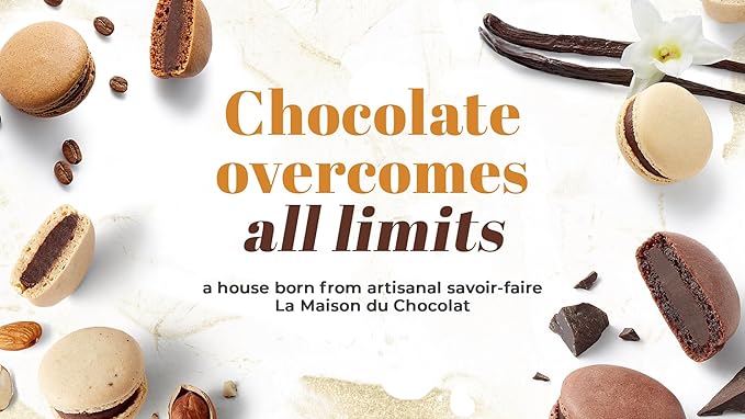 La Maison Du Chocolat Premium Macaron Gift Box - 12pcs Gourmet French Dark Chocolate Filling with Shells in Assorted Flavors