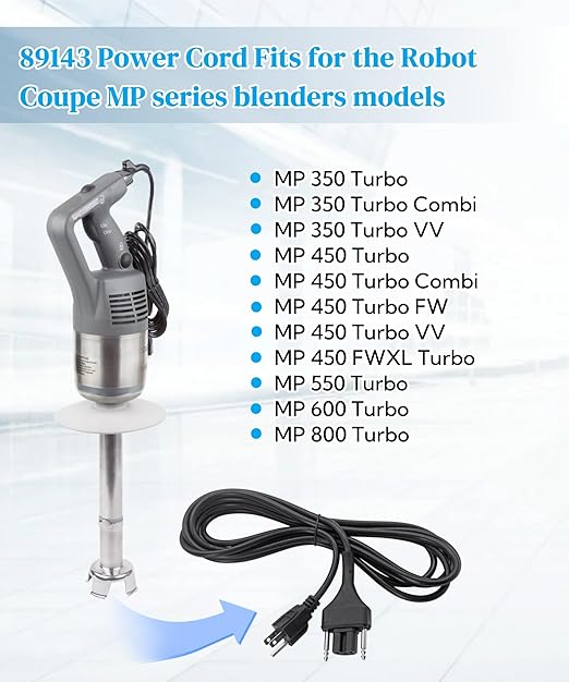 89143 Extended Blender Power Cord Replacement Parts Fits for Robot Coupe MP Series MP350 MP450 MP550 MP600 MP800 Immersion Blender,150’’