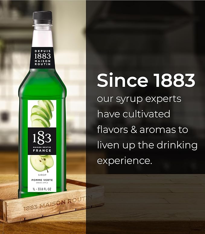 1883 Green Apple Syrup for Drinks, Made in France, 1 Liter Plastic Bottle