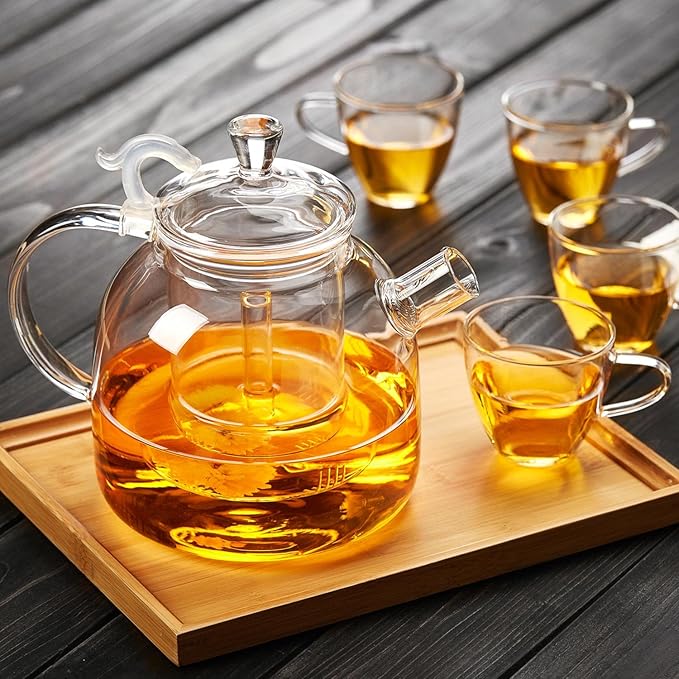 68OZ Glass Teapot, Large Glass Tea Pot With Infuser, Kettle For Stove Top, Tea Cup With Infuser For Loose Leaf Tea Steeper 2000ML, Dishwasher Safe