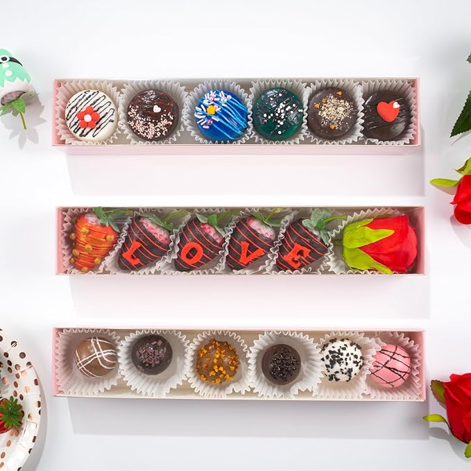 20Pack 12x2¼"x2 Inch Strawberry Boxes Macaron boxes Chocolate Truffle Boxes Cookies boxes Bakery Boxes with Full Clear Window Mini Cupcakes Boxes