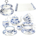 Bone China Tea Set with 2-Tier Afternoon Tea Stand and Serving Trays