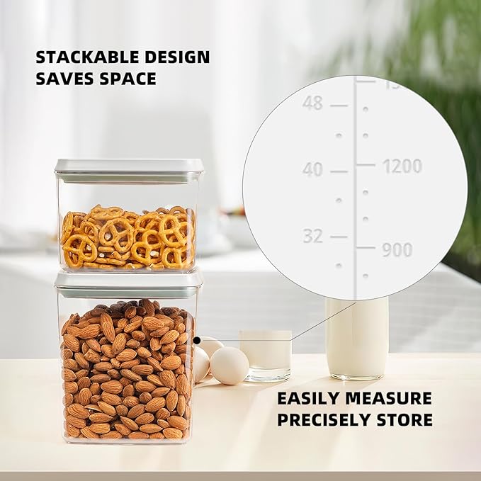 JIMALL Pop Top Food Storage Containers, Stackable Food Containers with Lids Airtight, Leak-proof Containers for Cereal Flour & Sugar, 4 Piece Set-3.5Qt,2.9Qt,2.1Qt,1.3Qt