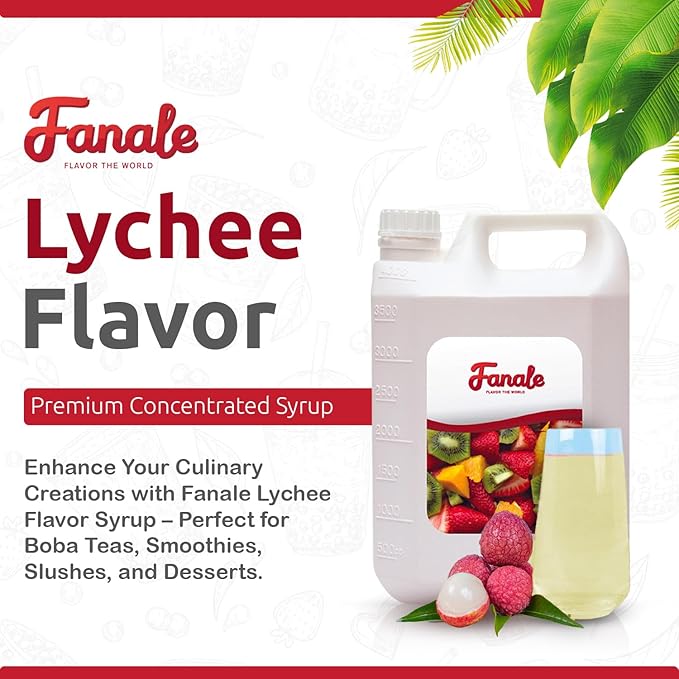 Fanale Premium Flavoring Concentrated Syrup for Bubble Tea 11 lb | Lychee Flavor Syrup | for Boba Tea, Smoothies, Slushes, Desserts | 11lb | Pack of 4 | SRP050