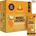 Amrita Nut Free Mango Coconut Vegan Protein Bars (12 Count) | 11g Plant-Based Protein Bar | Peanut Free, Gluten Free, and Dairy Free | Low Sugar, High Fiber, Healthy School-Safe Snacks