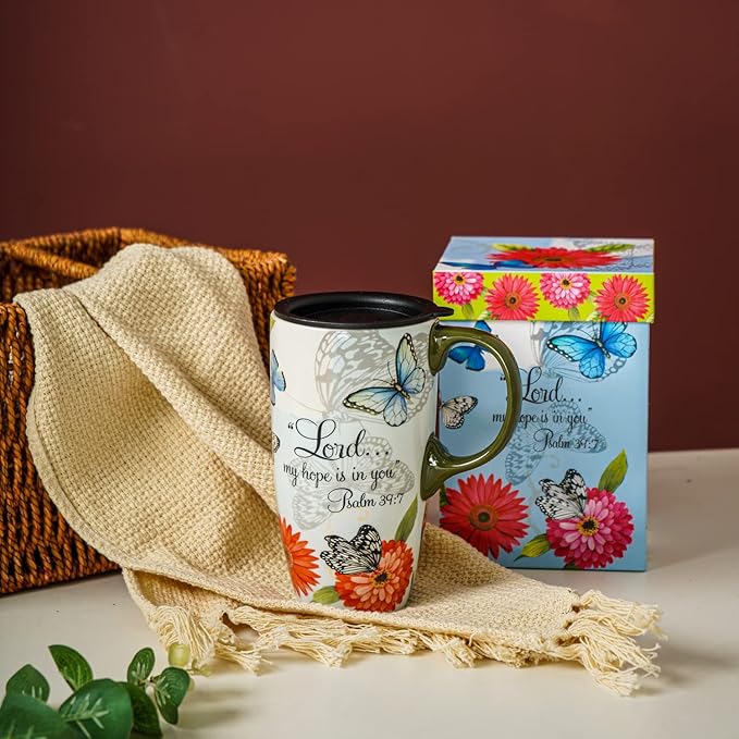 Topadorn 17 OZ. Ceramic Coffee Mug Travel Cup with Handle Sealed Lid and Color Box