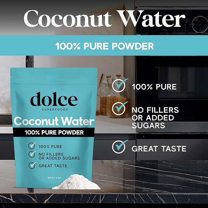 Dolce Superfoods Coconut Water Powder, Natural Electrolyte Powder for Daily Hydration & Wellness, Powdered Coconut Water with Potassium, Sodium, & Magnesium, 1lb